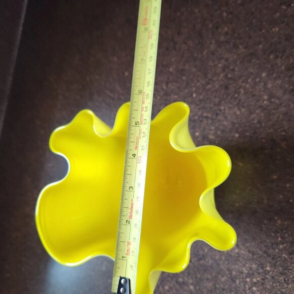 Blown Glass Ruffled Handkerchief Edge Vase White / Yellow by Gorgeous Designs - Picture 7 of 7